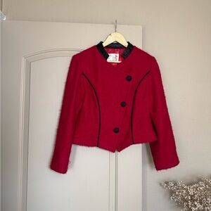Dolores ‘ Unique Design | Women’s Red Mohair Cropped Blazer Jacket | Size M